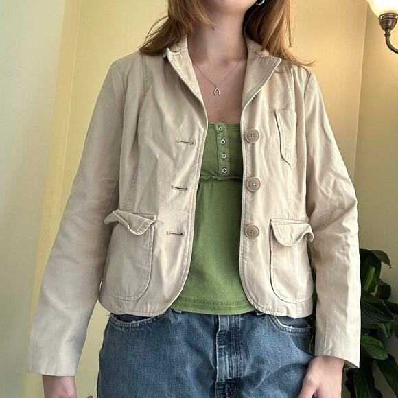 Y2k old navy cream fitted button up jacket size medium - Picture 2 of 8